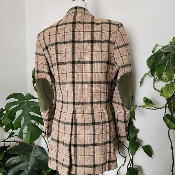 Vintage Virgin Wool 60s 70s Plaid Ladies Blazer Jacket Elbow Patches Designer Eq - Picture 11 of 14